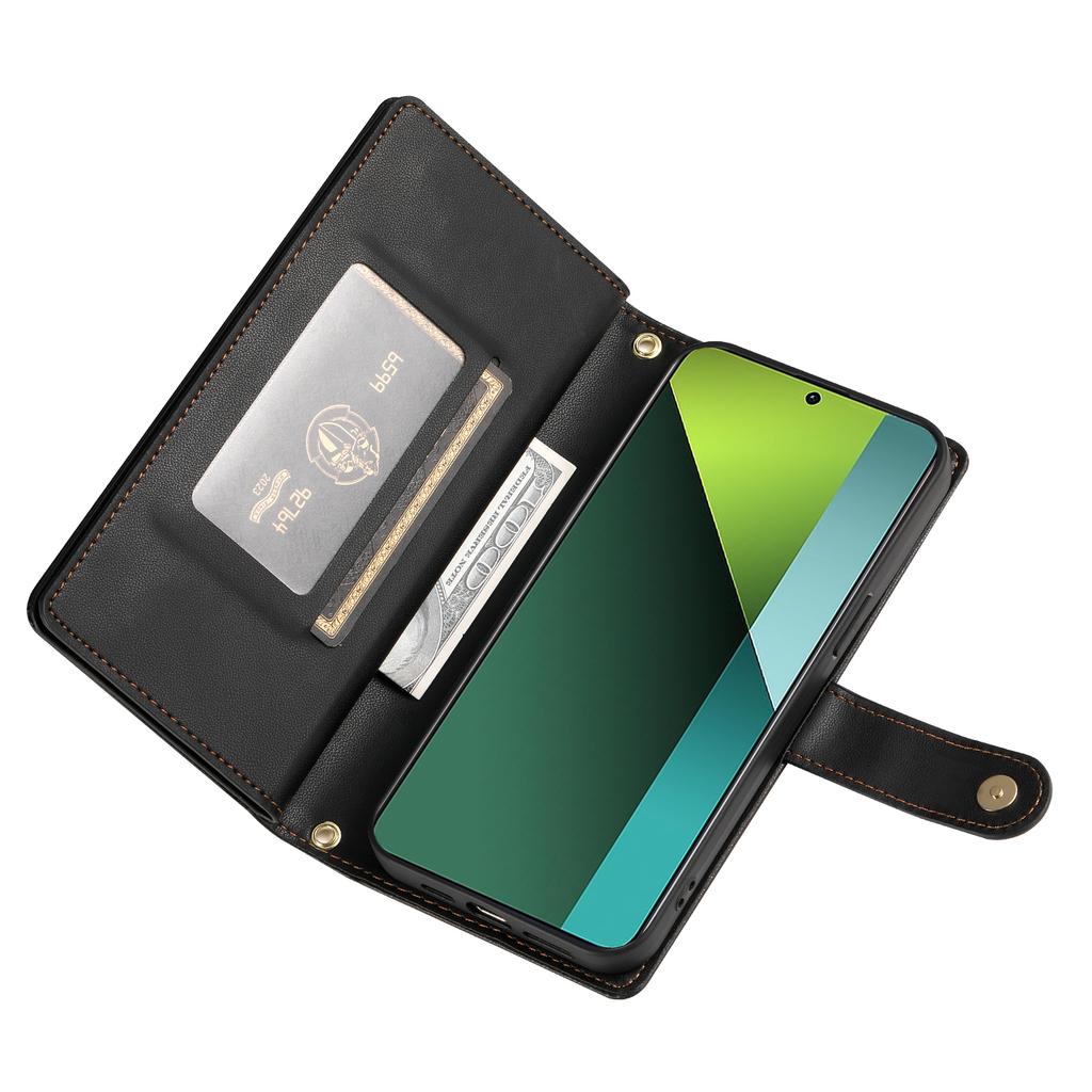 DF-011 For Xiaomi Poco X6 5G/Redmi Note 13 Pro 5G Case PU Leather Zipper Pocket Cover with Straps