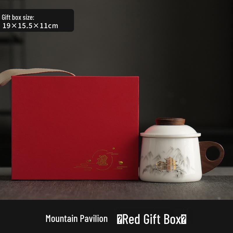 Dehua White Porcelain Tea & Coffee Mug with Lid - Ceramic Cup for Tea & Water Separation, Ideal for Office & Personal Use.