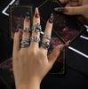 6pcs Set Punk Gothic Black Skull Spider Cross Devil's Talons Heart-shaped Open Rings for Women Halloween Party Jewelry Sets Gift