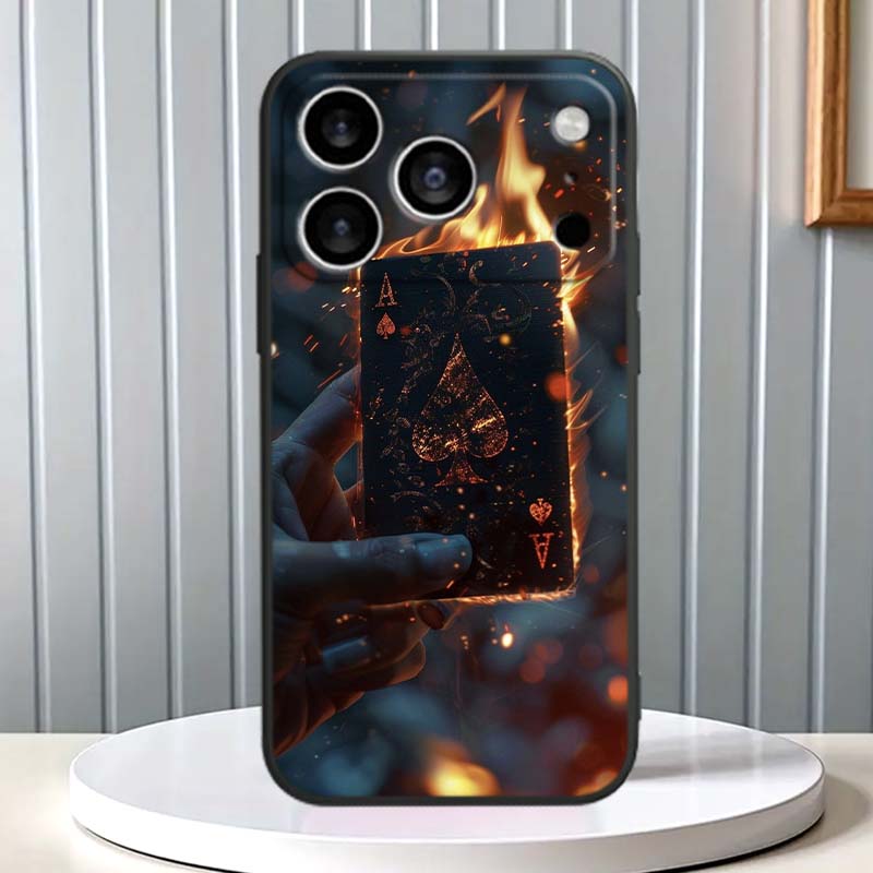 Creative poker card patterns For Apple iPhone 17 16 16E 15 14 13 12 11 Pro Max Plus Black Soft Silicone Phone Case
