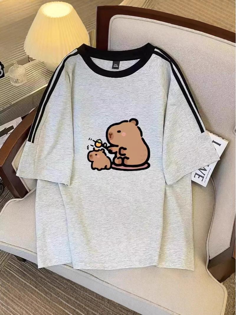 

Plus Size Three-Bar Cotton Short Sleeve T-shirt - Japanese Streetwear 2025 Summer Collection L