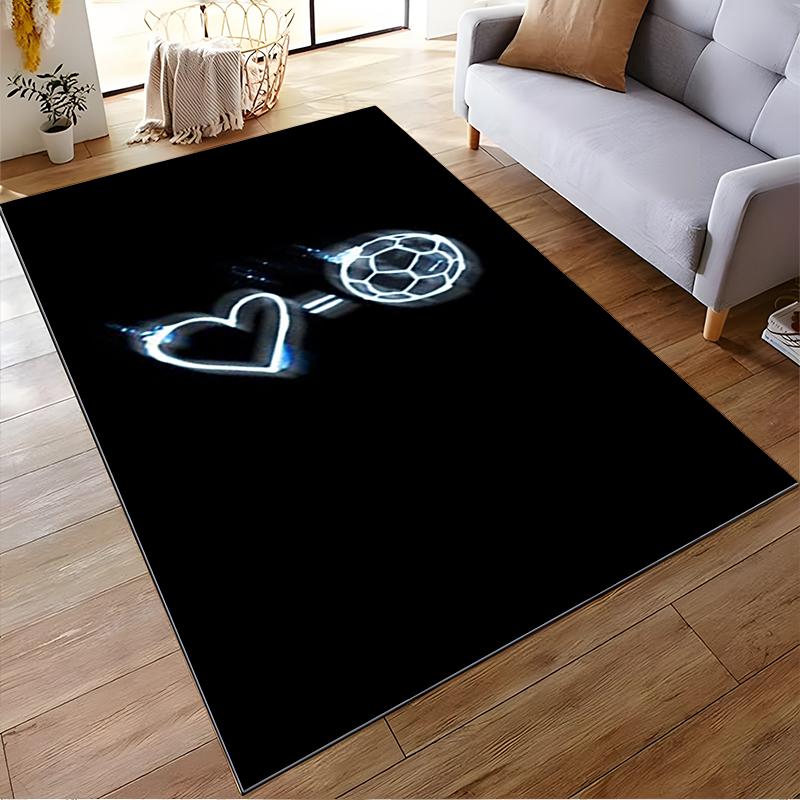 "Heart and Soccer Ball LED Neon Style Black Carpet for Home Decor" Suitable for use as an anti-slip for living room bedroom sofas
