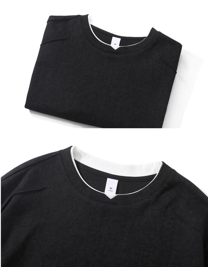 Men's Black Gray Hoodie - Trendy Washed Fabric, Fake Two-Piece Design, 260g