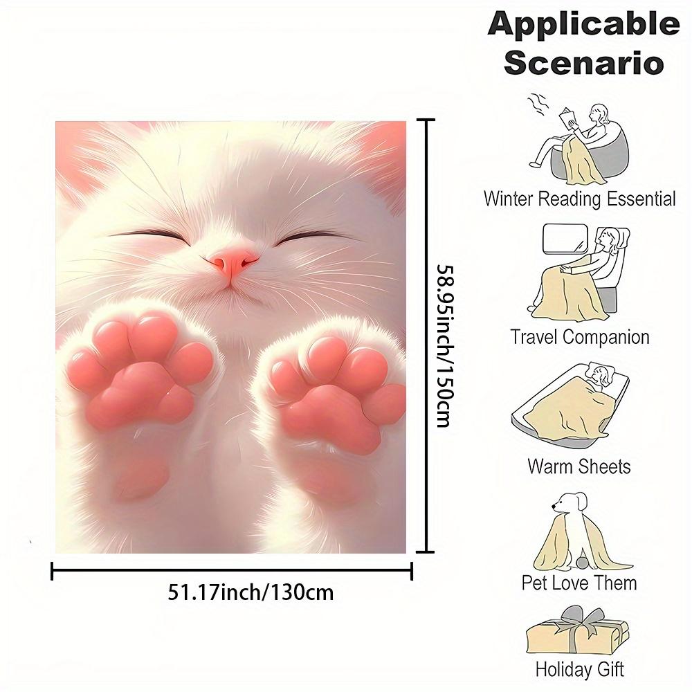 Pink paw-raising kitten pattern Flannel printed blanket suitable for all seasons suitable for living room office sofa and travel