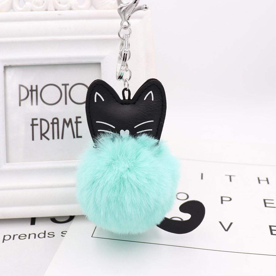 Adorable Black Kitten Keychain with Faux Fur Ball Charm - Cat Plush Toy Accessory