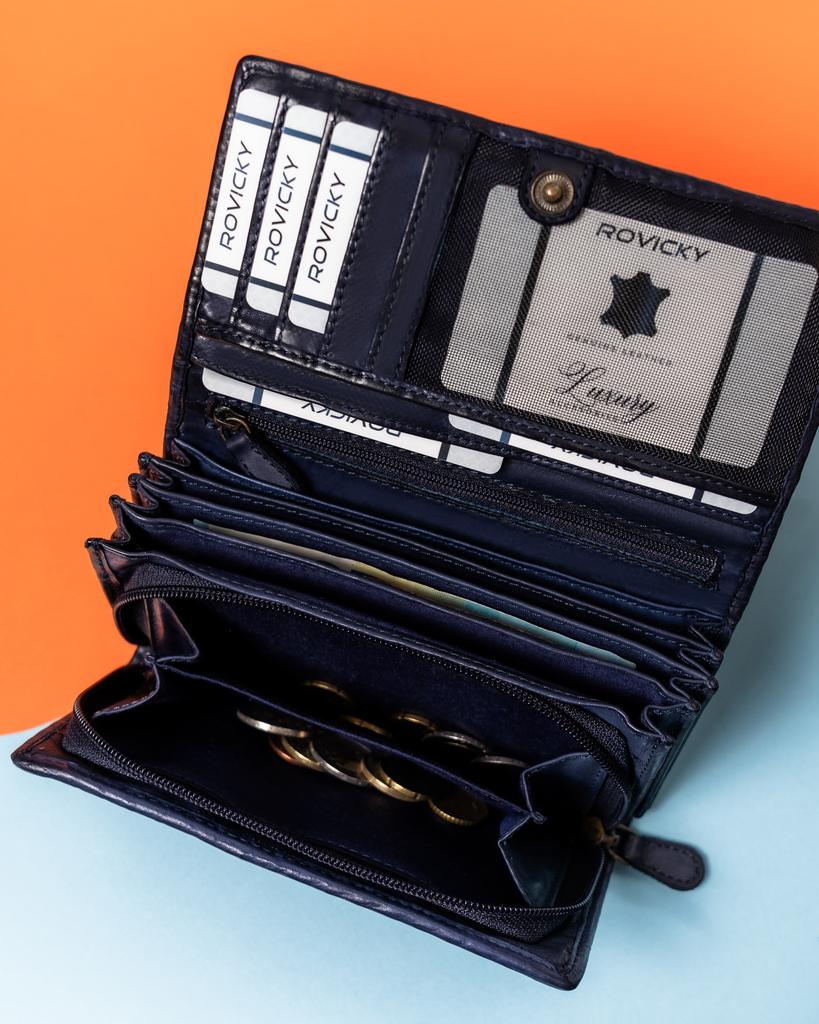 Women's Leather Wallet R-N22-ZPT-7354 D.Blue