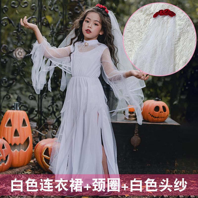 Halloween Costumes Kids Costumes Girls Dark Demon Ghost Bride Long Dress Vampire Witch Witch