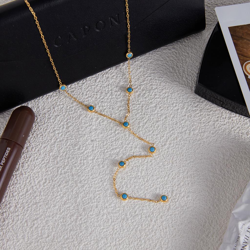 Yori Personalized Delicate Blue Turquoise Necklace Trendy Stainless Steel Fascinating Collar Y Neck Jewelry for Women