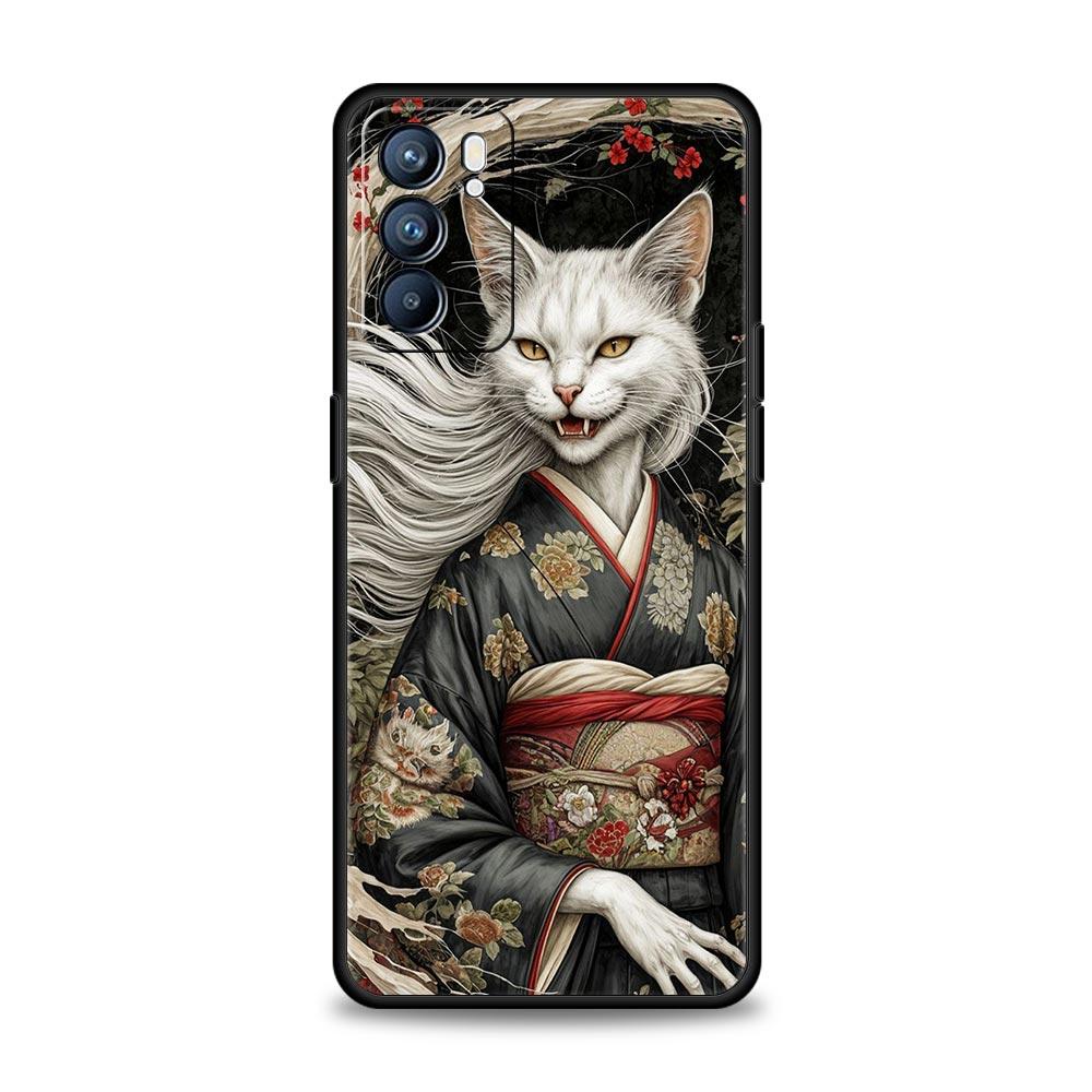 Phone Case Cover For Oppo A17 A31 A54 A57 A78 A79 Find X5 X6 Reno 7 8 10 11 12 13 F Pro Soft TPU Shell Animal Cat Tattoo Capas