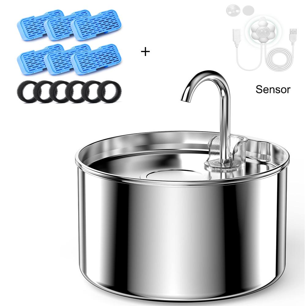 2.2L Stainless Steel Cat Water Fountain Automatic Pet Water Dispenser with Filter Quiet Drinking Fountain for Dogs Multiple Pets