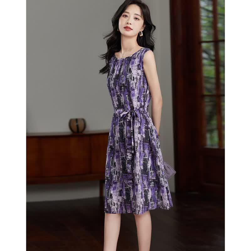 Demana Impressionistic Silk Sleeveless A-line Dress