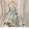 Pajamas women's 1011 new summer suspender shorts two-piece set ice silk thin sexy loungewear set with chest pad