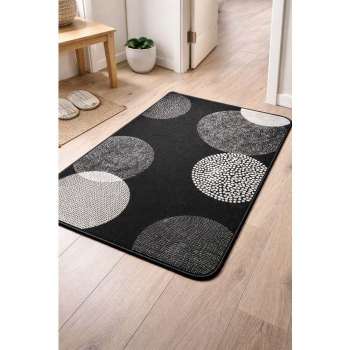 Tapis d'entrée - EDEN - Oxanas - 45 x 120 cm - gris motif cercles - antidérapant