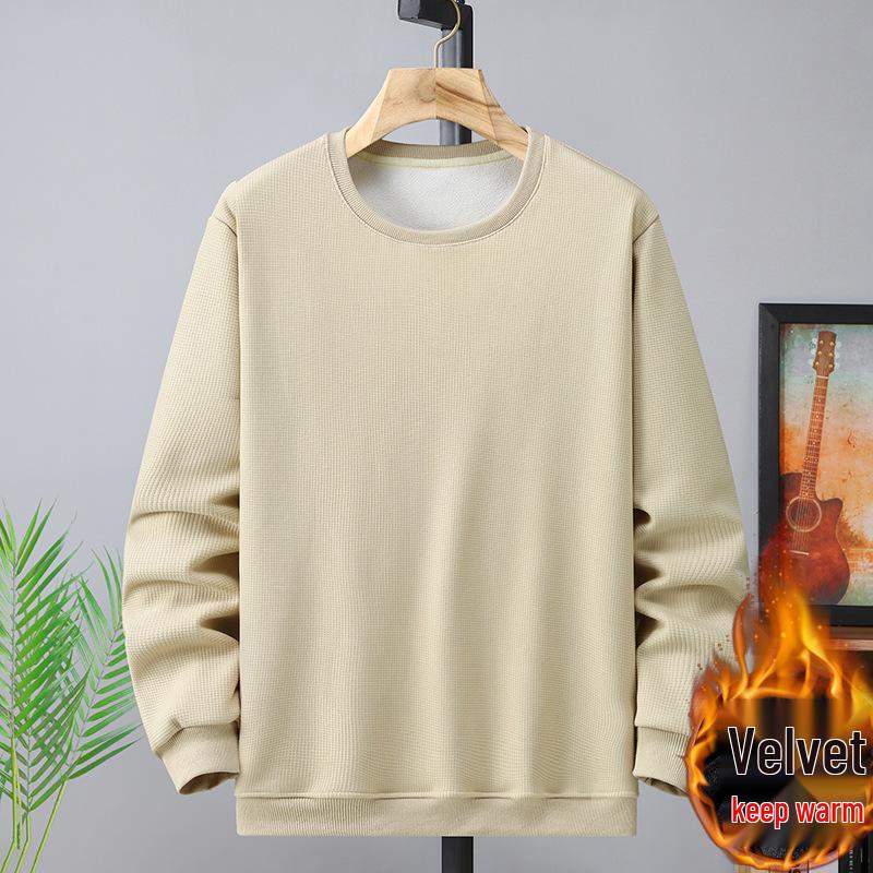Men's 2025 Fleece-Lined Pullover Hoodie - Autumn/Winter Korean Style, Round Neck, Youthful Fit, Long Sleeve, Plus Size, Loose Fit