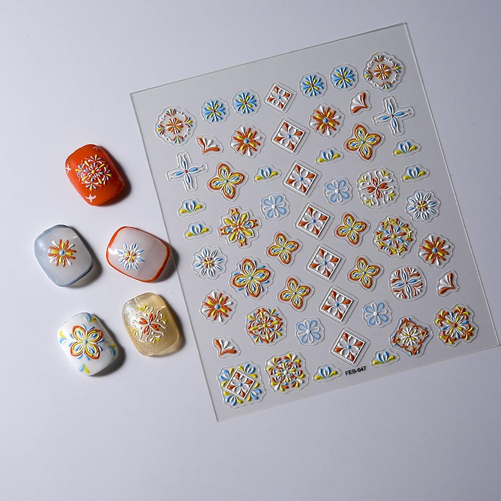 3D Flowers Manicure Stickers Self Adhesive Embossed Nail Decals for Women Manicure Decoration