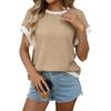 2026 Summer New Women's Round Neck Knit Top Short Sleeve Color Block Loose T-Shirt