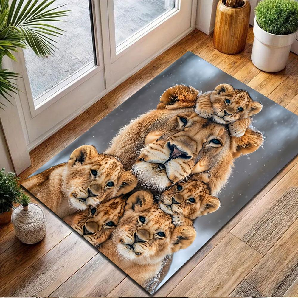 Lion Family Portrait Patterned carpet, non slip mat suitable for living room and bedroom sofas