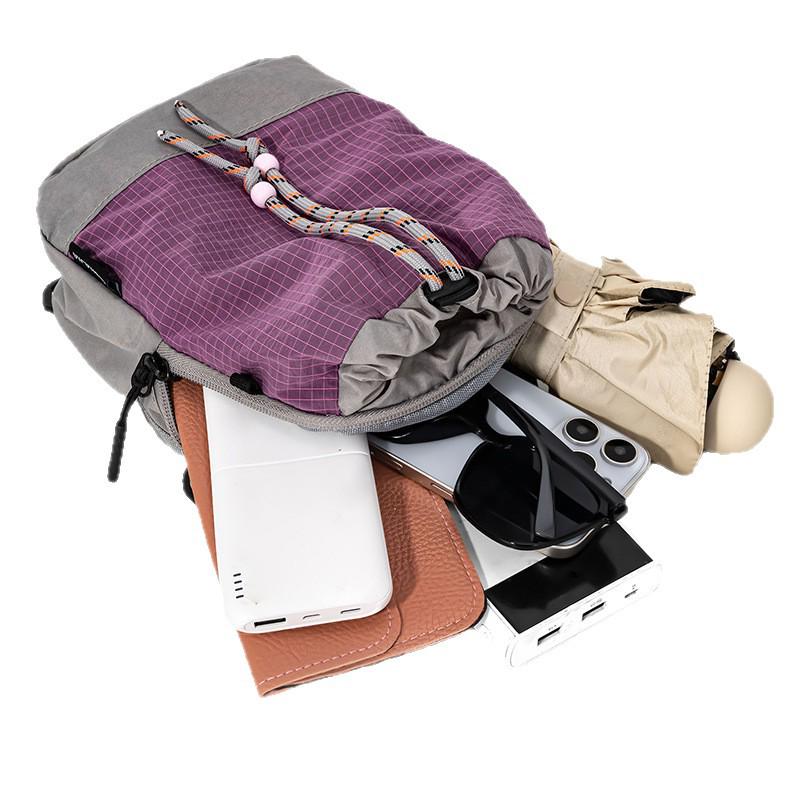 Color Block Crossbody Outdoor Sports Water Bottle Bag - Lightweight Drawstring Backpack