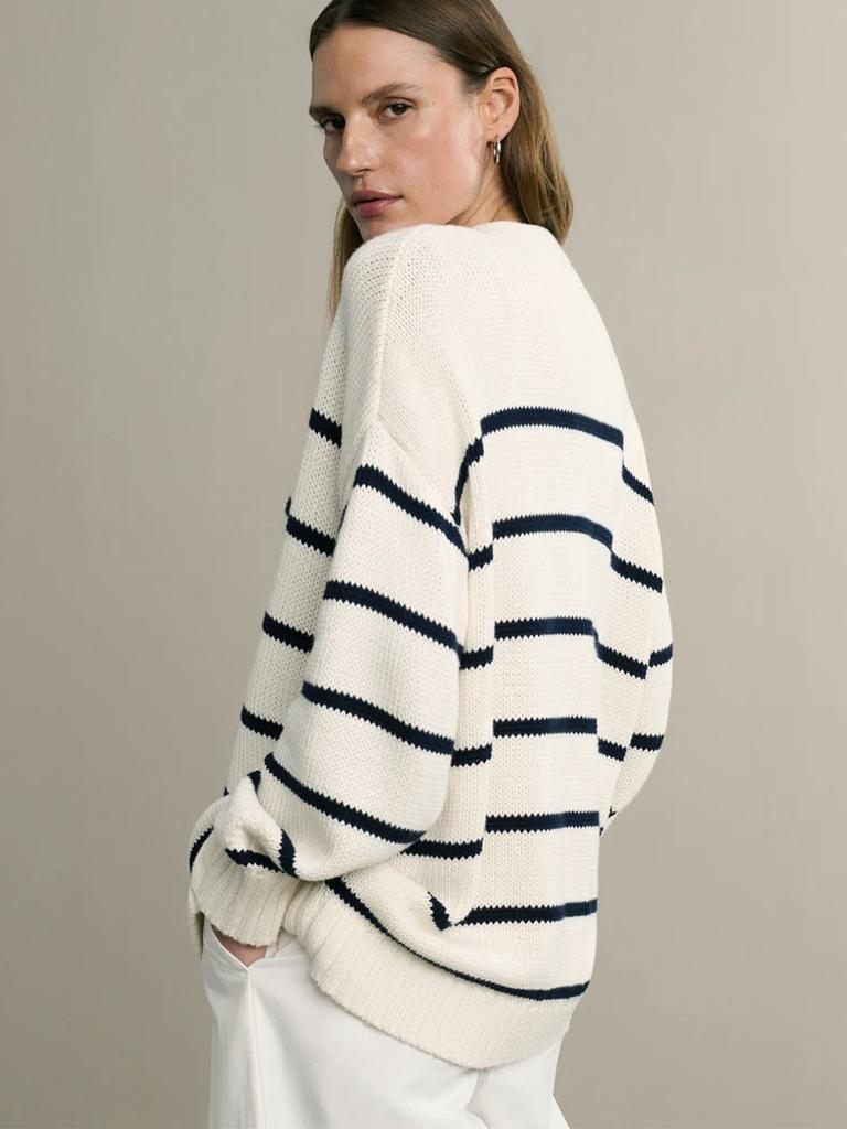 Striped Knitted Cardigan V-neck Sweater Top