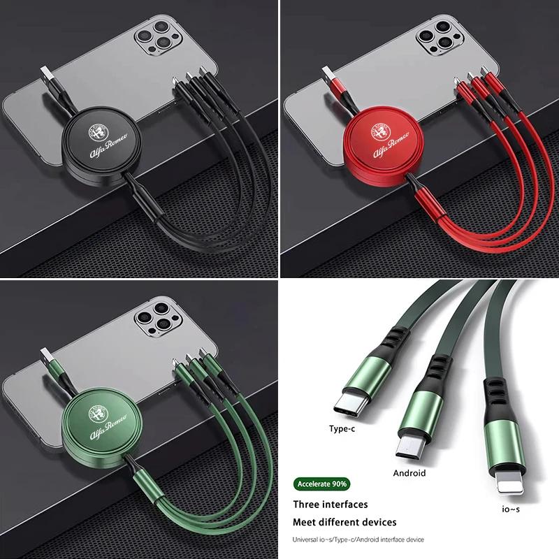 Car Stickers For Alfa Romeo 3 In 1 Retractable Data USB Cable Phone Charging Cable For Alfa Romeo Giulia Stelvio Giulietta 156 1