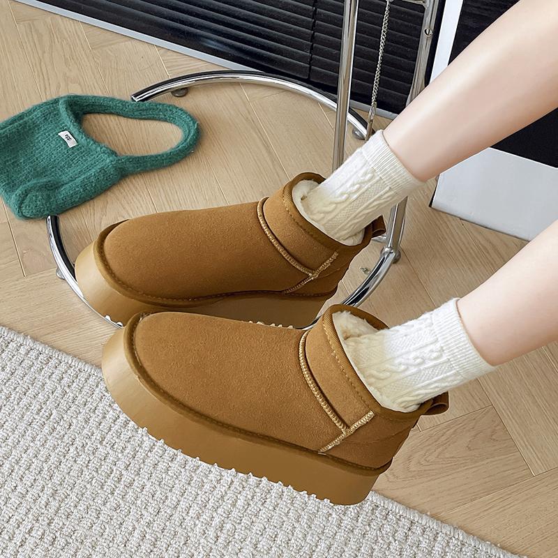 Fashion New Fashionable Bow Round Toe Elegant Snow Boots Winter Flat Wear-resistant Soft Students Plus Velvet Warm Women's Shoes