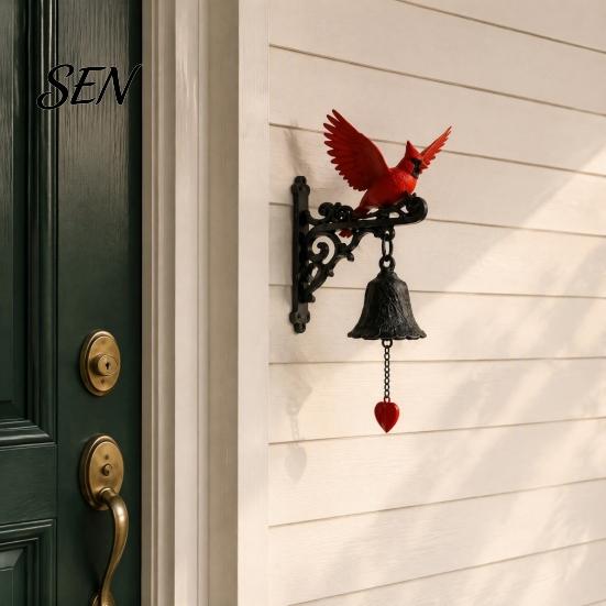 Decorative Accent for Office Red Bird Wall Mounted Doorbell, Resin Garden Hanging Bell, Outdoor Doorbell Home Weatherproof Ornament Farmhouse