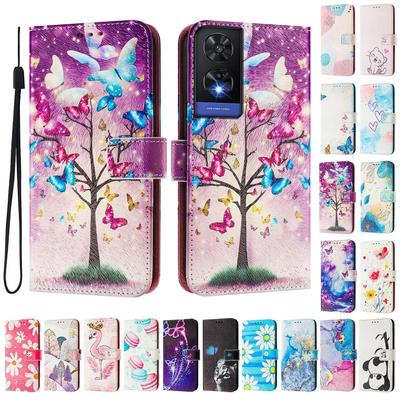 Husă de lux din piele pictată Butterfly Tree, tip portofel, tip carte, pentru TCL 305, 306, 403, 501, TCL 30, 30 Plus, 30 XE 5G, 201, 303, 20 R, 40R, TCL 40 SE...