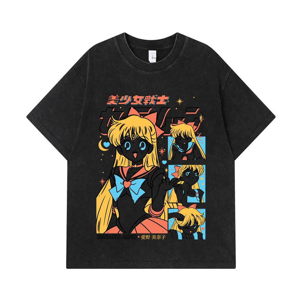 275 GSM Washed T-shirts 100% Cotton Minako Aino Print Unisex Heavy Cotton T Shirt