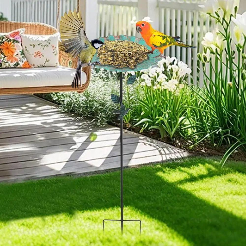 Iron Bird Feeder Ground Plugin Durable Bird Feeding Dish Garden Pedestal Stake Bird Bath Garden