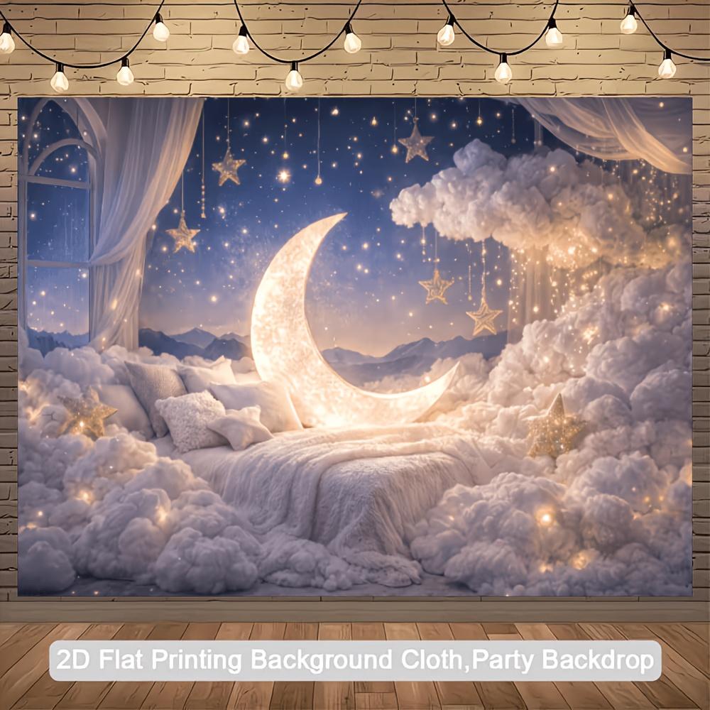 Romantic and dreamy star and moon theme banner background suitable for wall decoration photo background and family gatherings