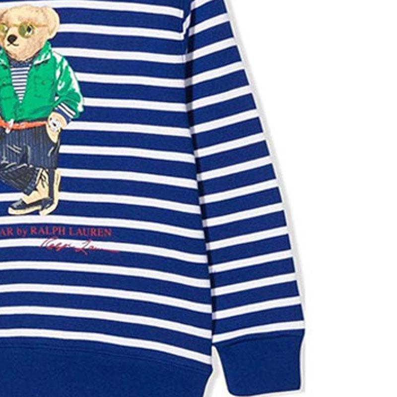 Felpa Polo Ralph Lauren SS22 Stampa Orso Righe Girocollo Manica Lunga Pullover Felpa Bambino Blu 322865677-001
