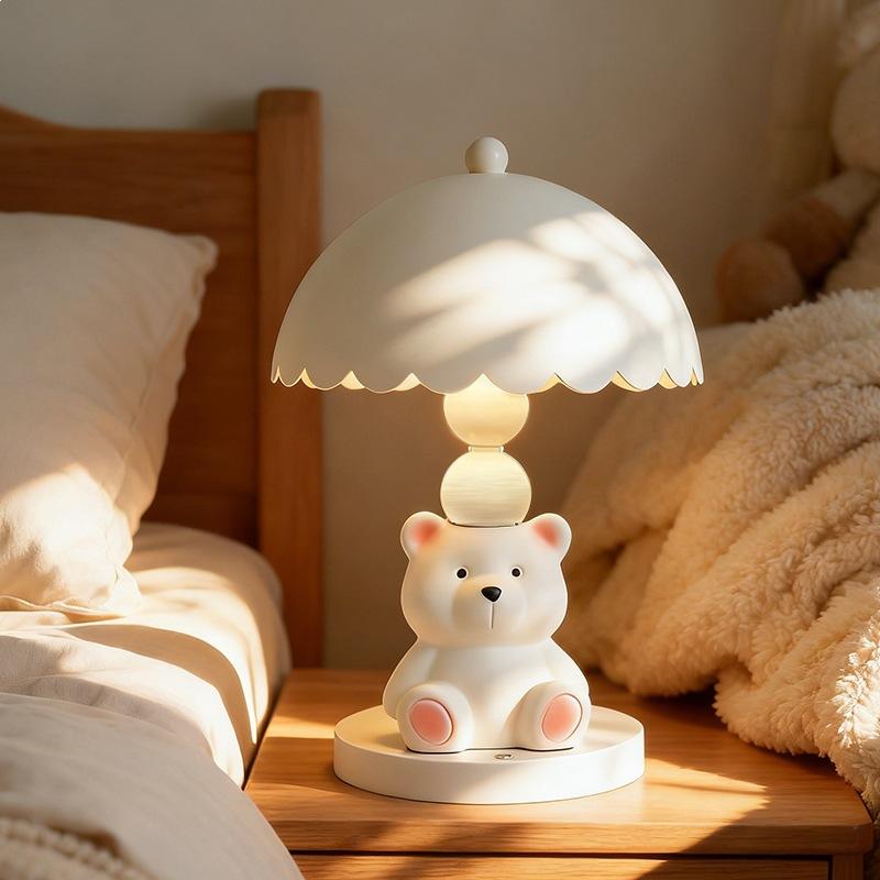 Cute Pink Bear Table Lamp Decorative Figurine for Bedroom Nightstand Kids Room Nursery and Living Room Home Lighting Decor