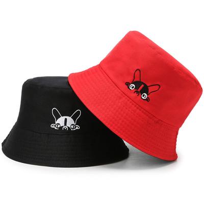Cute Cartoon Puppy Hat Couple Travel Sunshade Flat Top Basin Hat Men and Women Double-sided Versatile Fisherman Hat