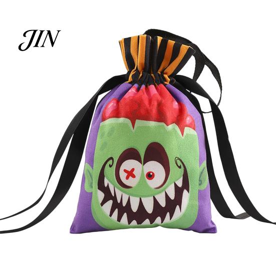 Holiday Themed Candy Holder Halloween Pumpkin Ghost Tote Bag, Trick or Treat Bag with Double Sided Print Side Print, Sturdy Reusable Party Favor Gift