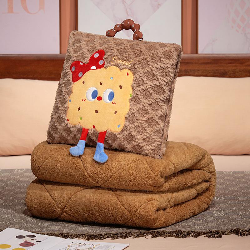 Creative and Fashionable Pillow Quilt Blanket Two-in-one Two-dimensional Wash Cotton Nap Air Conditioner Pillow Embroidered Plush Head Cushion