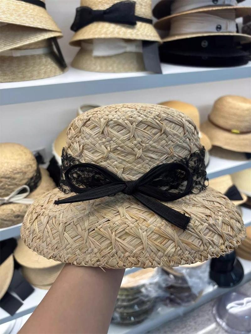 

202602-DS ins chic summer hand raffia grass lampshade shape holiday lady fishermen cap women bucket hat head size 57cm чорний