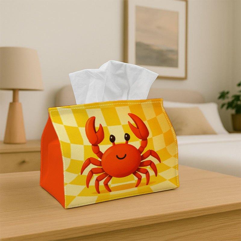 1pc Crab Tissue Box - Cute Crab Portrait Print Durable Polyester Fabric Napkin Holder Organizer, Crab-Shaped Storage for Home Office Car Party Decorat