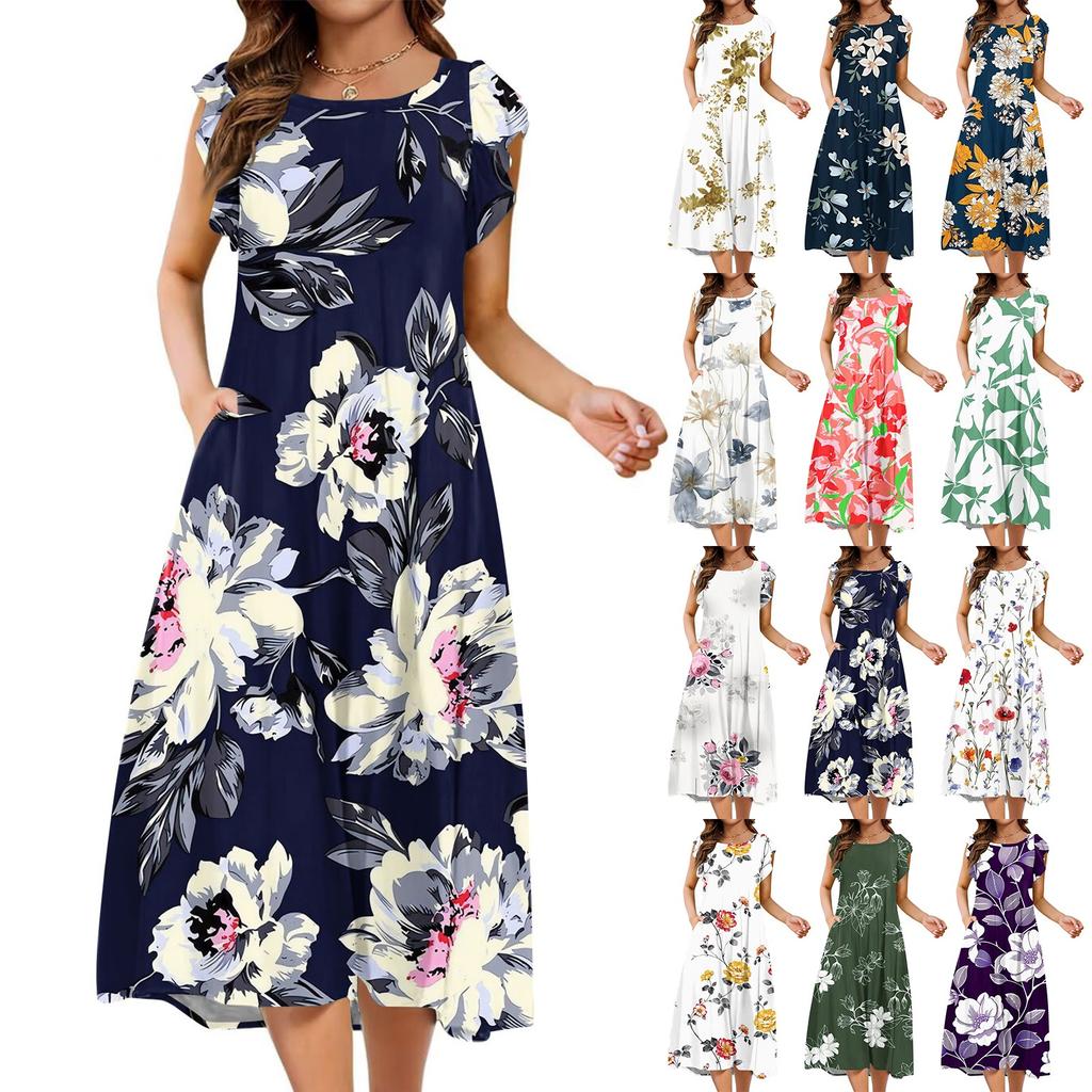 Women's One-piece Short Sleeve Flared Sleeve Loose Casual Round-neck Dress