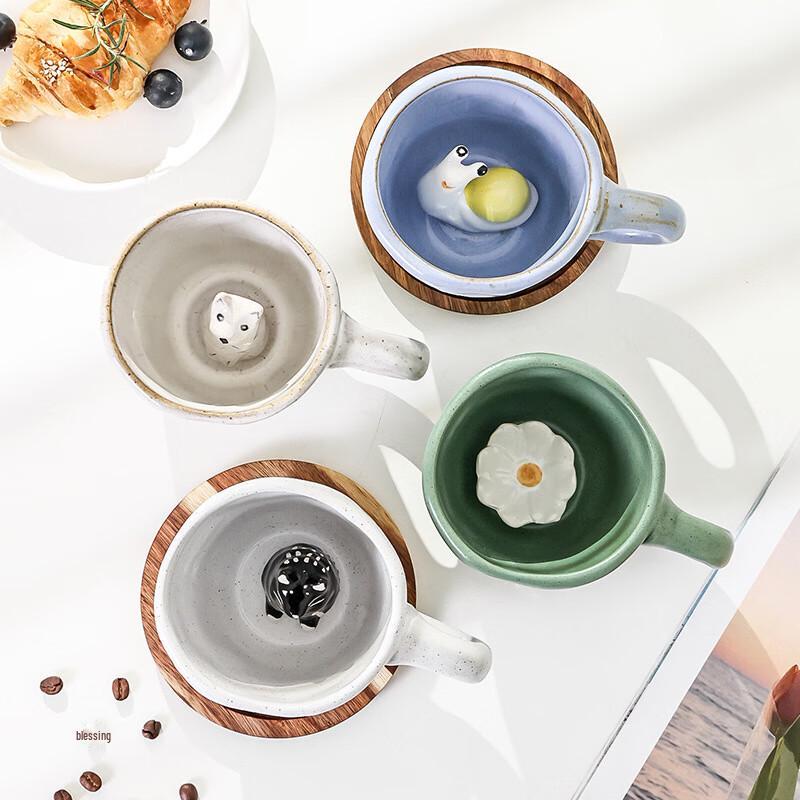 Shangqi 3D Ceramic Daisy Coffee Mug Set (2-Pack)