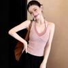 Fake Two Pieces Stacked with Pink V-neck Knitted Neck Sling Vest for Women's Summer Thailand Beautiful Short Sleeveless Top