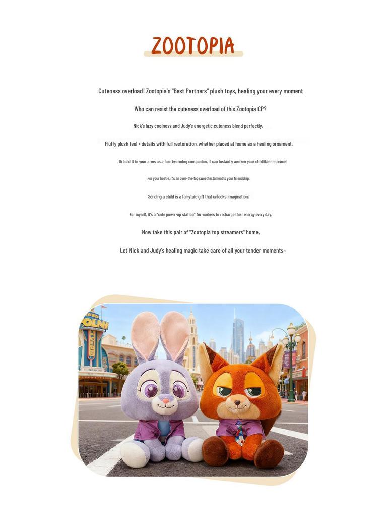 Judy and Nick Plush Doll Set – Cute Animal City Sitting Pose, Perfect Birthday Gift for Kids