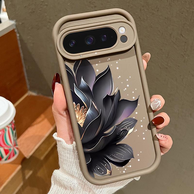 Black Rose Lotus Flower Pattern Phone Case For Google Pixel 8 7 Pro 8A 9 Pro XL Candy Color Soft TPU Silicone Shockproof Cover For Pixel 9 8 7 Pro