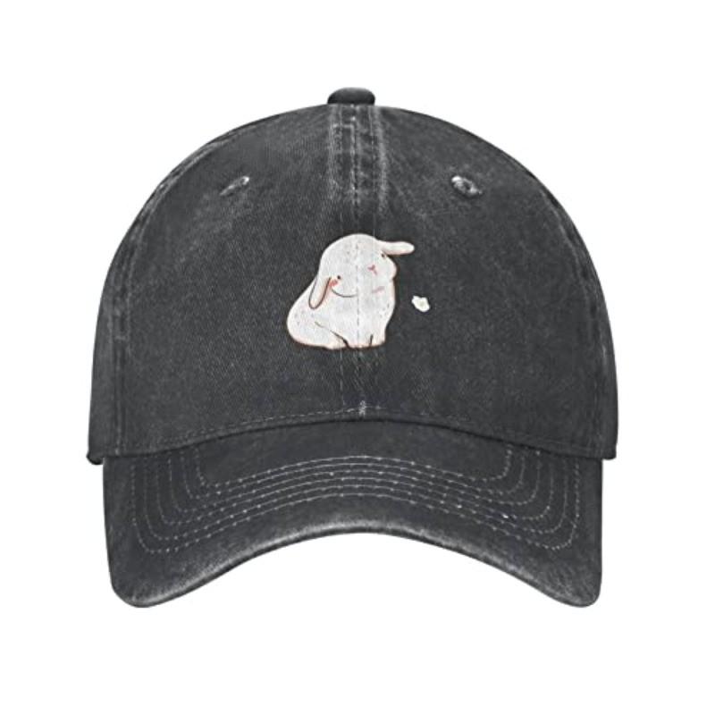 Cute White Bunny Baseball Cap Washed Cotton Distressed Adult Casual Sun Protection Adjustable Hat
