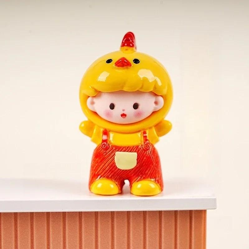 Chinese Zodiac Cartoon Figurines Resin Cute Doll House Miniatures Office Desktop Car Decorations Cute Handmade Mini Ornaments