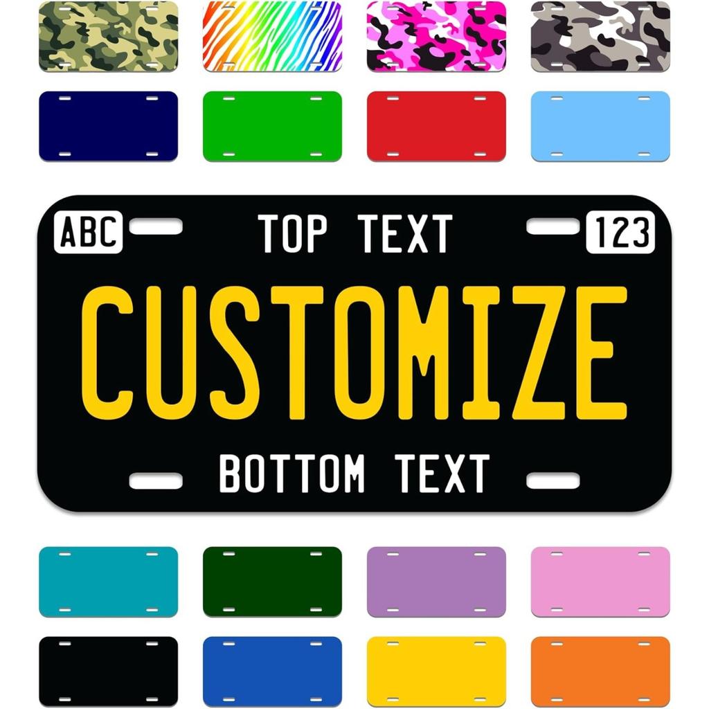Custom 2D Flat License Plate 12x6 Inch, Personalized Car Tag with Photo, Text, Logo, Lightweight Thickened, 4 Pre-Cut Holes