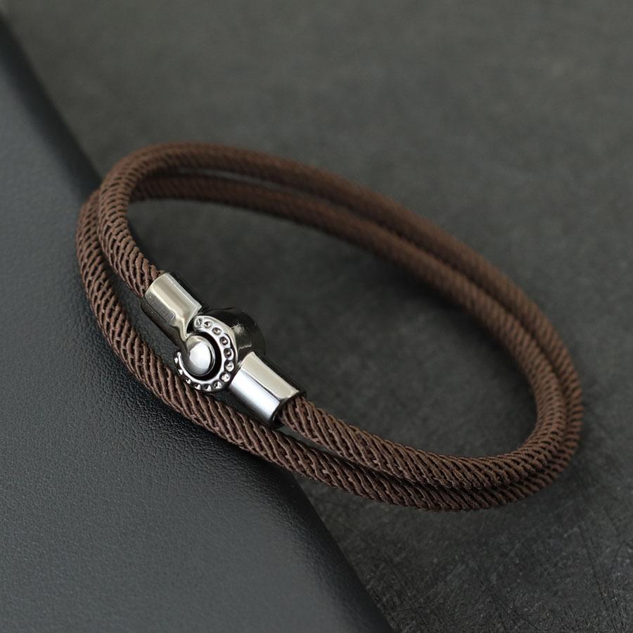 

Simple Style Men Rope Bracelet Magnet Buckle Bilayer Outdoor Sports Nautical Braslet Pulseras Para Hombre Perfect Gift For Him XL 21.5cm 8.5Inch коричневий