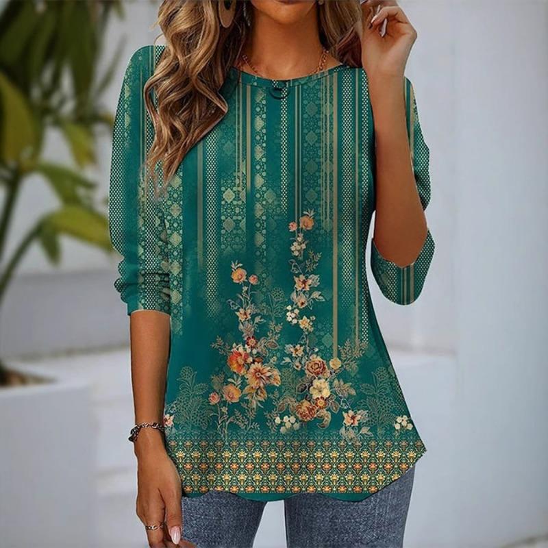 Women Autumn and Winter New 3D Printe Long Sleeved T-shirt