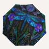 Blue Dragonfly Garden: A Vibrant Circular Art Print Umbrella, Cute Umbrella with Cute Design, Portable 3-Fold Compact Umbrella for Men & Women, Valent