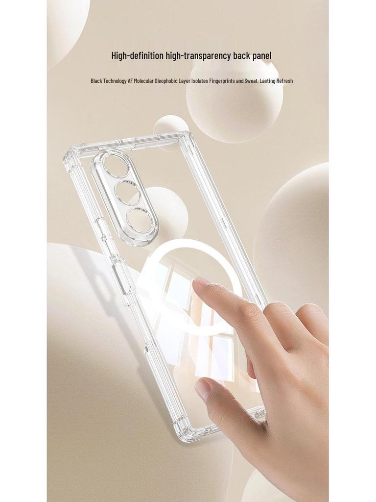 Samsung Z Fold7 Magnetic Anti-Fall Airbag Transparent Protective Case with Magsafe Wireless Charging Compatibility.
