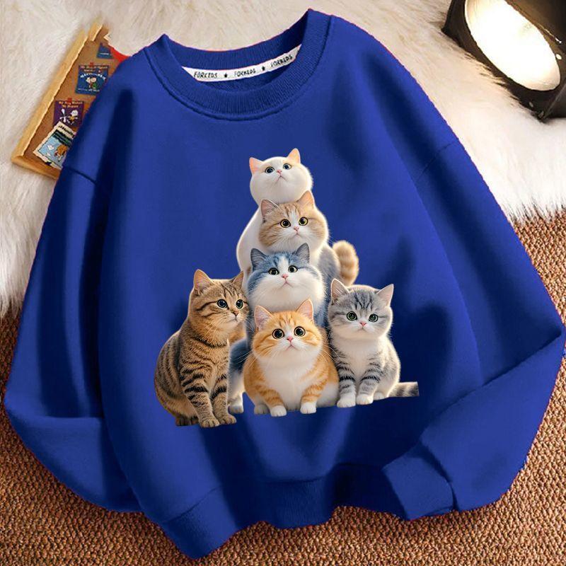 Cute Little Cat Hoodies for Children In Autumn and Winter, Casual Long-sleeved Round-neck Hoodies for Boys and Girls
